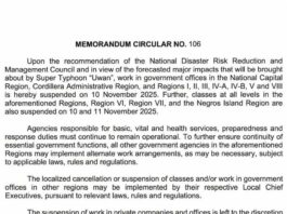Nationwide Work, Class Suspensions Declared Ahead of Super Typhoon ‘Uwan’